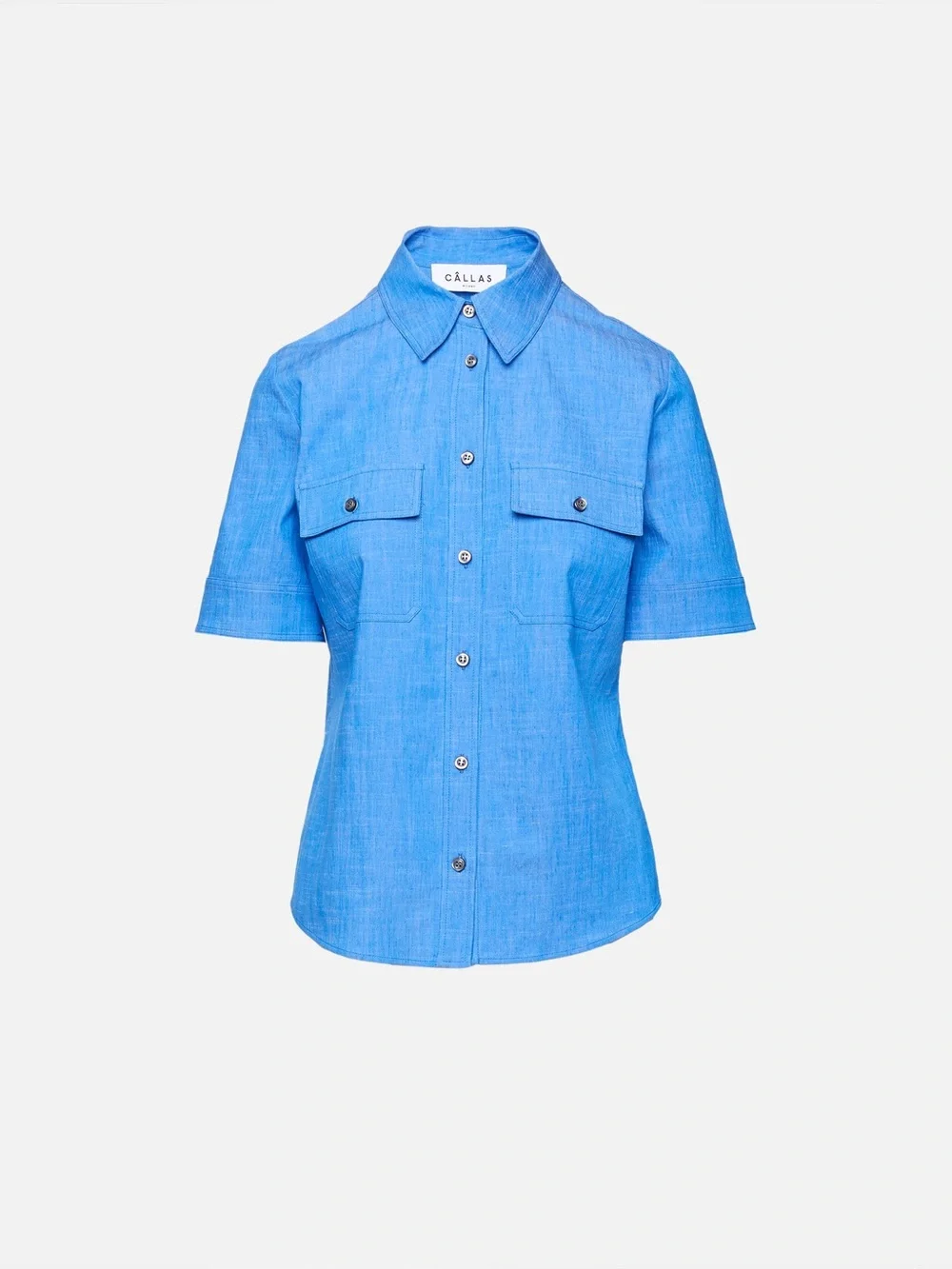 Callas Milano Vesper Short Sleeve Shirt in Bright Indigo, Size 40 (US 4, Small)